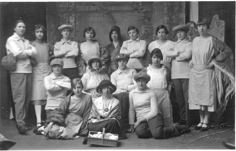 Girl Guides Concert 1.jpg - Girl Guides Annual Concert Party   - ( probably ?  and date not known )  From Left to right   Back row:   - unknown - unknown - unknown - Annie Hurcombe - unknown - Florence Preston - Frances Popay?  Middle row:  - unknown - Annie Hargreaves - unknown - unknown  Front row:   - unknown - unknown - unknown  (Can anyone put names to any more or know the date ? )  